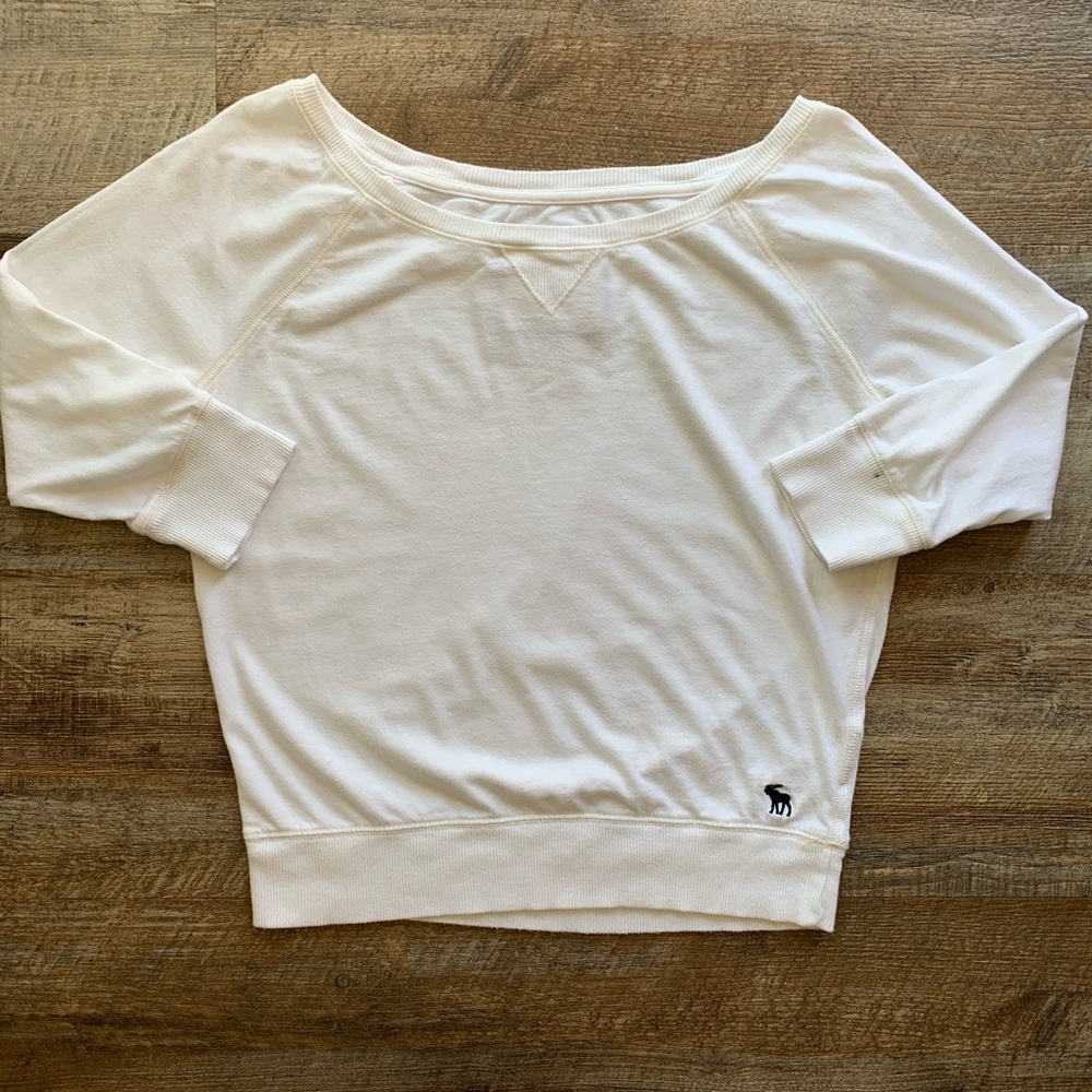 A&F WMN LRB Soft White Boat Neck 3/4 sleeve Top